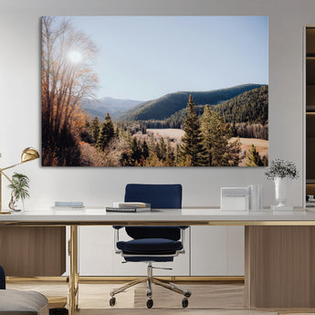 52941305-MGV-CV-36X24-Rustic Landscape Wall Art Canvas Print, Framed Serene Valley Art Picture Print, Pine Tree Horizon Perfect Rustic Cabin Decor