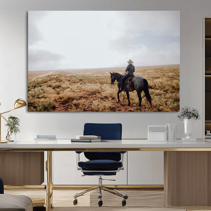 57597730-MGV-CV-36X24-Cowboy Wall Art Wall Art Canvas Print, Framed Western Canvas Art Picture Print, Rustic Ranch Scene Perfect Rustic Western Decor