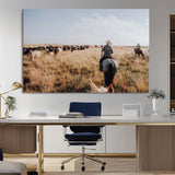 22431577-MGV-CV-36X24-Western Wall Art Wall Art Canvas Print, Framed Cowboy Canvas Art Picture Print, Cattle Drive Scene Perfect Rustic Western Decor