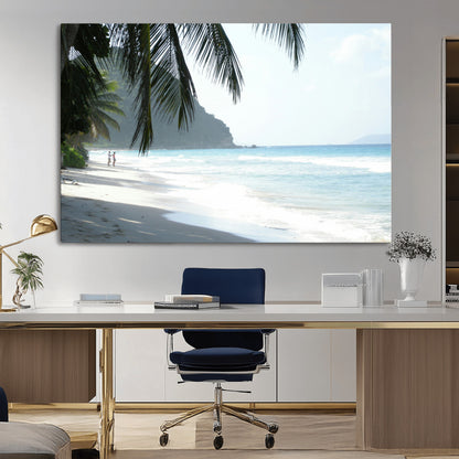 18311030-MGV-CV-36X24-Tropical Beach Wall Art Canvas Print, Framed Serene Ocean Art Picture Print, Palm Tree Shadows Perfect Tropical Coastal Decor