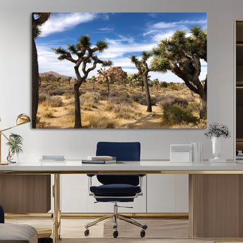 25722592-MGV-CV-36X24-Joshua Tree Desert Wall Art Canvas Print, Framed Southwestern Nature Art Picture Print, Rustic Earth Tones Perfect Southwestern