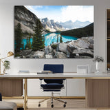 98014896-MGV-CV-36X24-Canadian Rockies Wall Art Canvas Print, Framed Mountain Landscape Art Picture Print, Turquoise Water Perfect Scandinavian