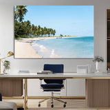 37858872-MGV-CV-36X24-Palm Tree Coast Wall Art Canvas Print, Framed Island Getaway Art Picture Print, Crystal Blue Water Perfect Tropical Coastal Decor