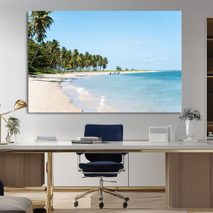 37858872-MGV-CV-36X24-Palm Tree Coast Wall Art Canvas Print, Framed Island Getaway Art Picture Print, Crystal Blue Water Perfect Tropical Coastal Decor