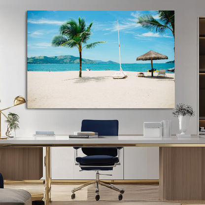 42623350-MGV-CV-36X24-Tropical Beach Wall Art Canvas Print, Framed Palm Tree Art Picture Print, Ocean View Perfect Tropical Coastal Decor Artwork