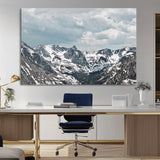 94074619-MGV-CV-36X24-Snowy Peaks Wall Art Canvas Print, Framed Alpine Wilderness Art Picture Print, Mountain Escape Perfect Winter Serenity Decor