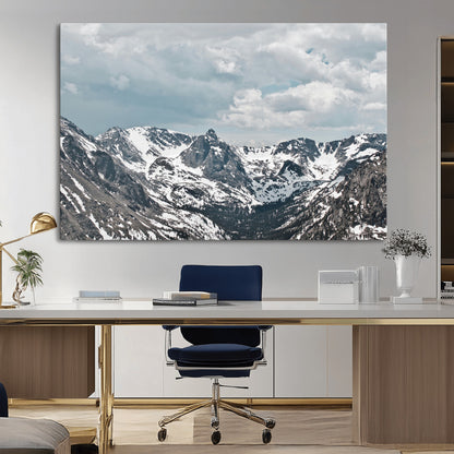 94074619-MGV-CV-36X24-Snowy Peaks Wall Art Canvas Print, Framed Alpine Wilderness Art Picture Print, Mountain Escape Perfect Winter Serenity Decor