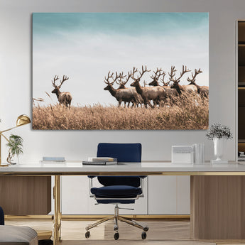 81594705-MGV-CV-36X24-Elk Herd Wall Art Canvas Print, Framed Wildlife Photography Art Picture Print, Rustic Nature Print Perfect Rustic Wildlife Decor