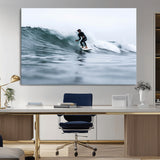 11693607-MGV-CV-36X24-Surfer on Wave Wall Art Canvas Print, Framed Ocean Adventure Art Picture Print, Motion Blur Water Perfect Coastal Adventure Decor