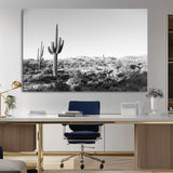 85205054-MGV-CV-36X24-Saguaro Cactus Wall Art Canvas Print, Framed Monochrome Landscape Art Picture Print, Scenic Arizona View Perfect Minimalist