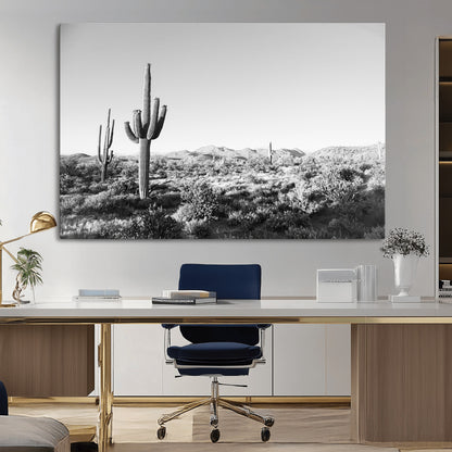 85205054-MGV-CV-36X24-Saguaro Cactus Wall Art Canvas Print, Framed Monochrome Landscape Art Picture Print, Scenic Arizona View Perfect Minimalist