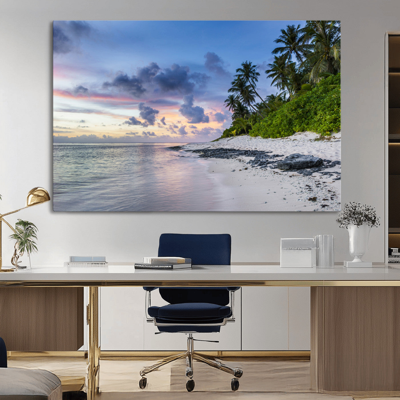 75045485-MGV-CV-36X24-Tropical Beach Wall Art Canvas Print, Framed Sunset Glow Art Picture Print, Palm Tree Coast Perfect Tropical Coastal Decor Artwork