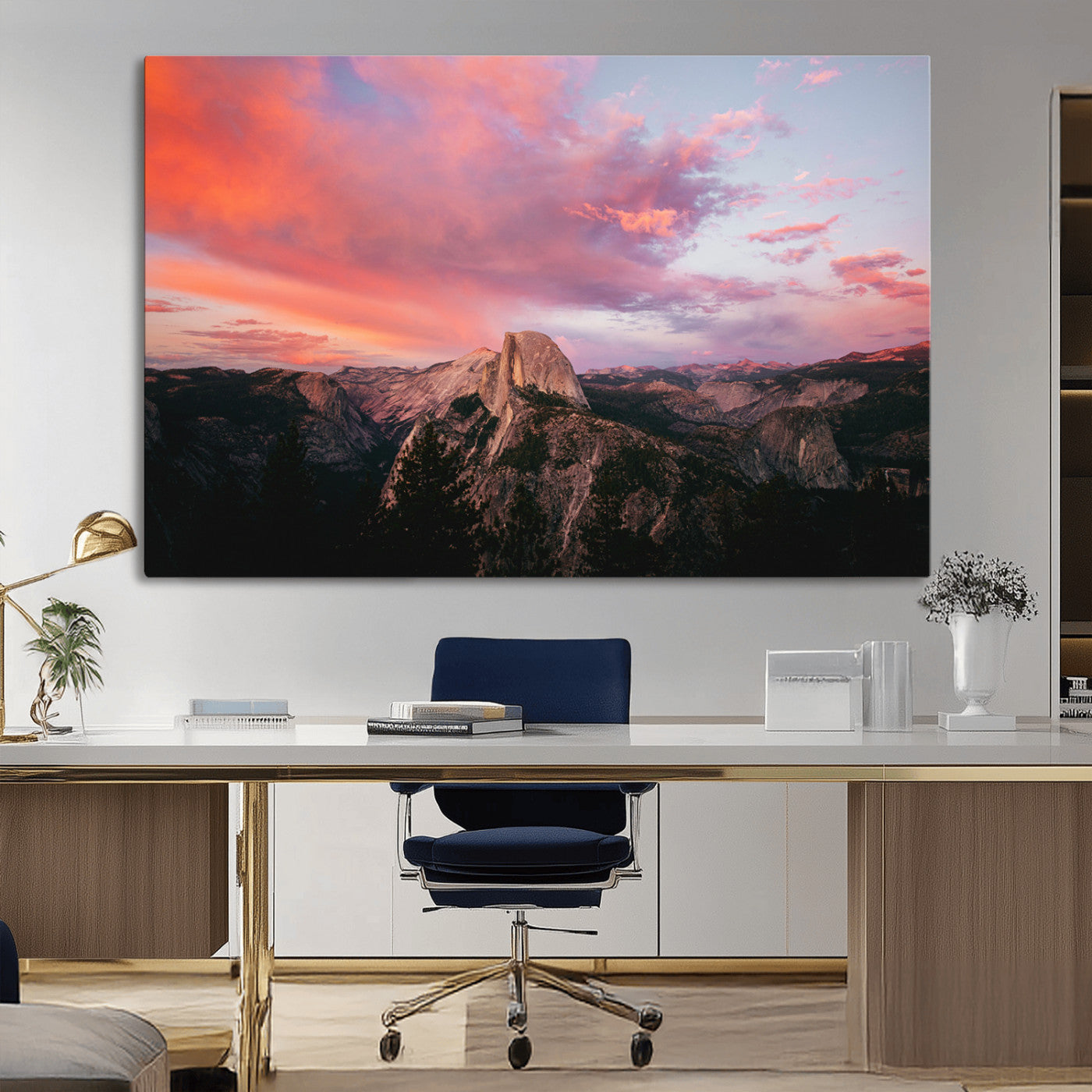 32786115-MGV-CV-36X24-Half Dome Wall Art Canvas Print, Framed Yosemite National Park Art Picture Print, Dramatic Sunset Perfect Adventurous Wilderness