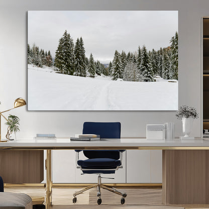 24581417-MGV-CV-36X24-Frosty Pines Wall Art Canvas Print, Framed Silent Snowfall Art Picture Print, Cozy Cabin Vibes Perfect Nordic Minimalist Decor