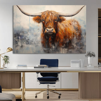 X61001-MGV-CV-36X24-Scottish Highland Wall Art Canvas Print, Framed Longhorn Art Picture Print, Western Cow Perfect Farmhouse Decor Artwork