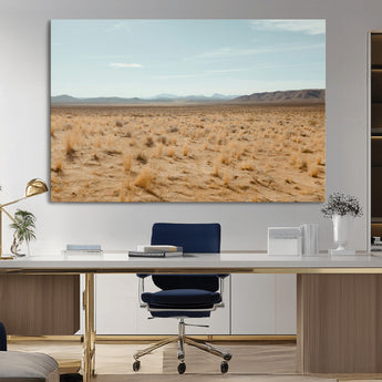 55918919-MGV-CV-36X24-Desert Landscape Wall Art – Golden Grass Plains and Mountain Horizon Canvas Print, Southwest Nature Photography Decor for Living