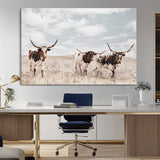 65621083-MGV-CV-36X24-Texas Longhorn Wall Art – Rustic Western Cattle Canvas Print, Southwestern Ranch Photography Decor for Living Room, Office,