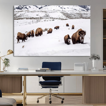 38217250-MGV-CV-36X24-Bison Herd Wall Art – Wildlife Canvas Print of Buffalo Winter Snow Scene, Rustic Western Lodge Décor, Farmhouse & Cabin Nature