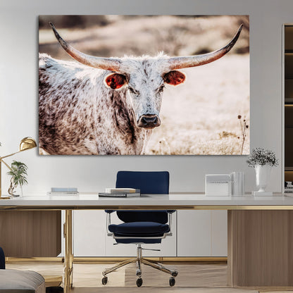 72388892-MGV-CV-36X24-Texas Longhorn Wall Art – Rustic Western Canvas Print, Cowboy Style Farmhouse Bull Artwork for Living Room, Ranch, Office or Man
