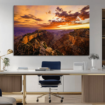 75573843-MGV-CV-36X24-Grand Canyon Sunset Wall Art – Panoramic Canyon Landscape Canvas Print, Dramatic Desert Cliffs Artwork, Nature Inspired Scenic