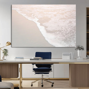 28414510-MGV-CV-36X24-Ocean Shoreline Wall Art – Minimal Coastal Beach Canvas Print, Soft Sea Foam and Sand Photography Artwork, Relaxing Nautical Decor