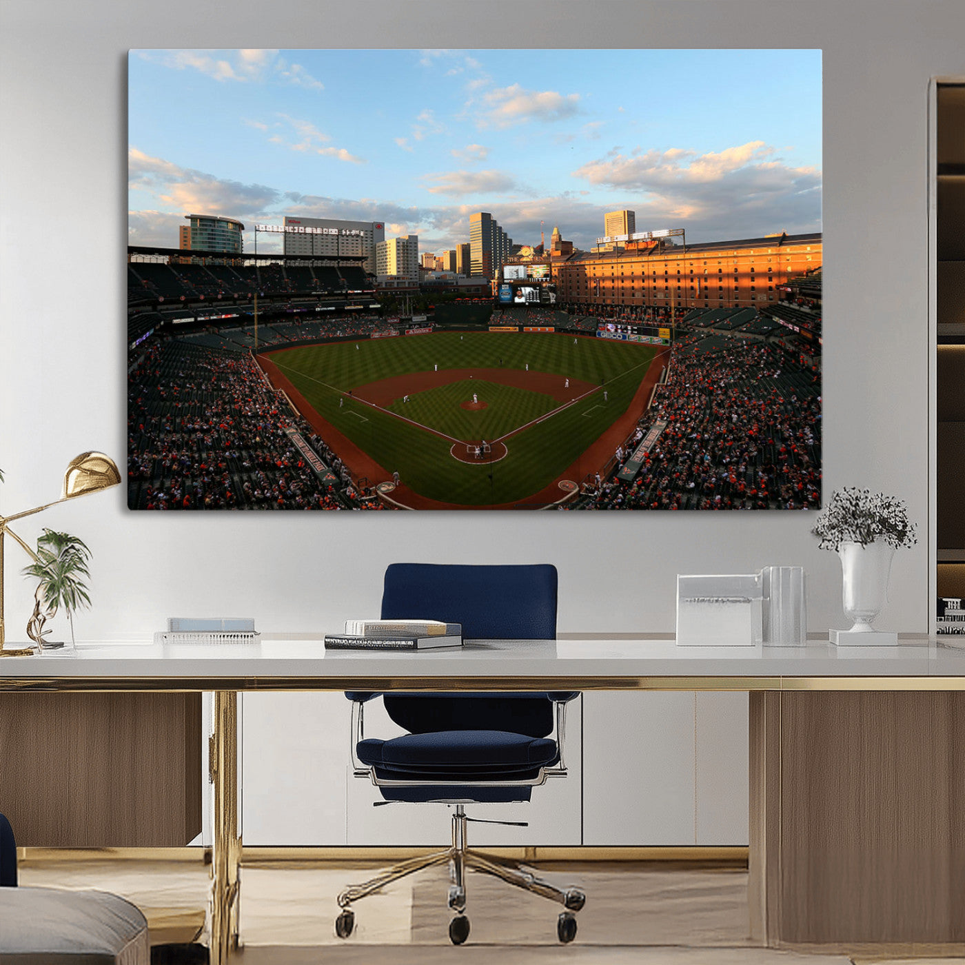 22285236-MGV-CV-36X24-Baseball Stadium Sunset – Panoramic Ballpark Canvas Wall Art, Sports Decor for Office, Man Cave, Game Room, Sports Bar, Baseball