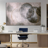 20066876-MGV-CV-36X24-Neutral Abstract Circle Wall Art – Modern Gray Beige Gold Canvas Print, Minimalist Geometric Painting for Bedroom, Living Room,