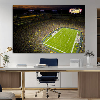 23655234-MGV-CV-36X24-Lambeau Field Stadium Wall Art – American Football Night Game Canvas Print with Packed Crowd and Lights – Sports Decor for Man