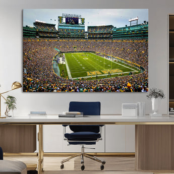 96617112-MGV-CV-36X24-Lambeau Field Wall Art – Green Bay Packers NFL Football Stadium Canvas Print – Game Day Crowd Sports Decor for Man Cave, Bar, or