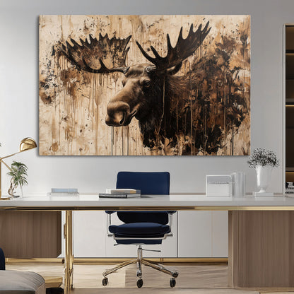 83505059-MGV-CV-36X24-Majestic Moose Wall Art – Rustic Animal Canvas Painting – Wilderness Wildlife Decor with Earthy Tones for Cabin, Lodge, Farmhouse,