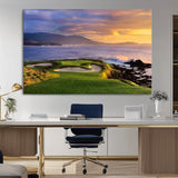 39644075-MGV-CV-36X24-Golf Course Wall Art – Coastal Sunset Canvas Print, Scenic Oceanfront Fairway Landscape Decor for Office, Man Cave, or Living Room