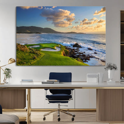 50107048-MGV-CV-36X24-Golf Course Wall Art – Coastal Ocean View Canvas Print, Scenic Fairway Landscape Decor for Office, Man Cave, Bedroom, or Living