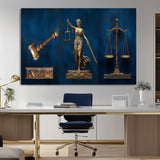 91629053-MGV-CV-36X24-Lady Justice Wall Art – Golden Gavel and Scales Canvas Print, Elegant Legal Office Decor for Lawyers, Judges, Courtroom or Study