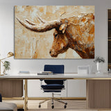 69611428-MGV-CV-36X24-Longhorn Bull Wall Art – Rustic Western Canvas Print, Textured Farmhouse Cattle Painting for Living Room, Office, or Ranch House