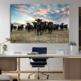 13867292-MGV-CV-36X24-Black Cattle Wall Art – Rustic Ranch Herd Canvas Print, Western Farmhouse Country Landscape Decor for Living Room, Office, or