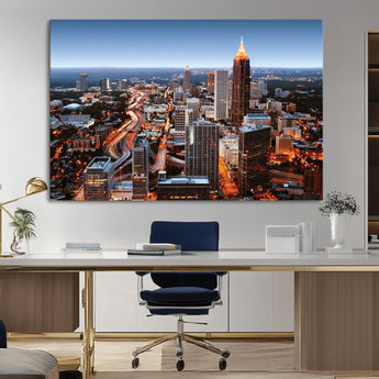 25096967-MGV-CV-36X24-Atlanta Skyline Wall Art – Vibrant Cityscape Canvas Print, Modern Night Lights Urban Decor for Office, Living Room, or Apartment