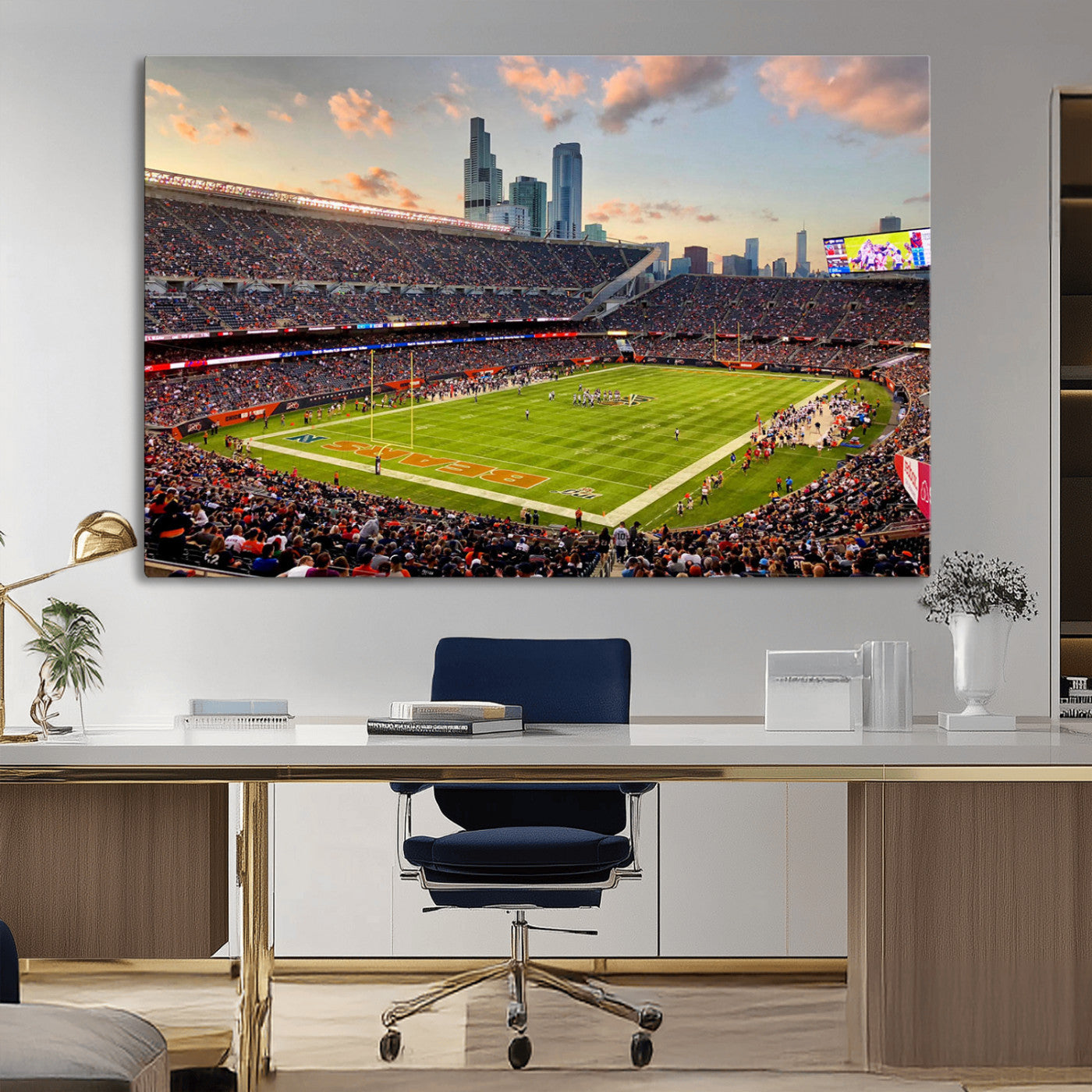 55377093-MGV-CV-36X24-Soldier Field Wall Art – Panoramic Chicago Bears Football Stadium Canvas Print, Game Day Sports Decor for Man Cave, Bar, Office,