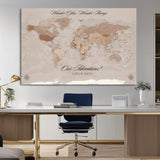 95243244-MGV-CV-36X24-Wander Often Wonder Always World Map Wall Art – Neutral Beige Adventure Canvas Print, Rustic Boho Travel Decor for Bedroom, Living