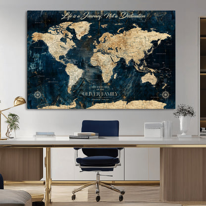 36970886-MGV-CV-36X24-Life is a Journey Not a Destination World Map Rustic Navy Beige Vintage Travel Wall Art Adventure Quote Canvas Print for Home