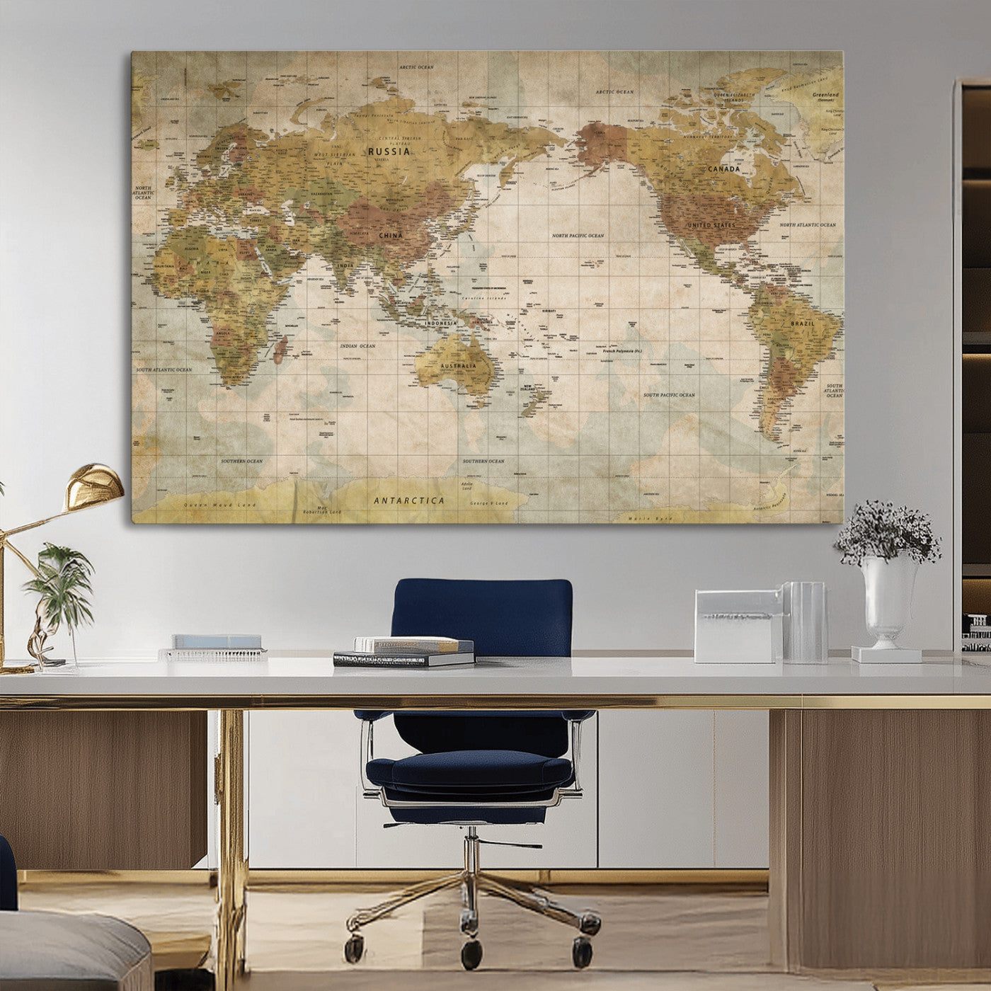 73306535-MGV-CV-36X24-World Map Wall Art – Rustic Canvas Print, Antique Travel Decor for Living Room, Bedroom, Office, Study, Man Cave