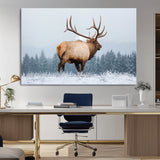 85177251-MGV-CV-36X24-Elk Wall Art – Majestic Wildlife Canvas Print of Bull Elk Snowy Forest, Rustic Nature Decor for Living Room, Cabin, or Office