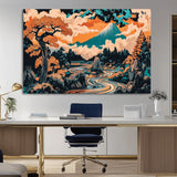 21638941-MGV-CV-36X24-Japanese Landscape Wall Art – Mount Fuji and Flowing River Ukiyo-e Style Canvas Print, Traditional Japan Inspired Artwork for