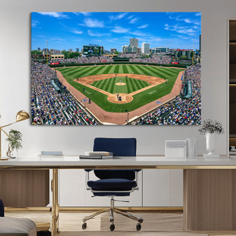 35800083-MGV-CV-36X24-Wrigley Field Baseball Stadium Canvas Wall Art – Packed Crowd Sports Stadium Print, City Skyline Baseball Field Canvas for Game