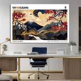 28945903-MGV-CV-36X24-Yayoi Kusama Inspired Japanese Art Canvas Print – Framed Floral & Mt. Fuji Wall Decor, Modern Asian Style Canvas for Home, Office,