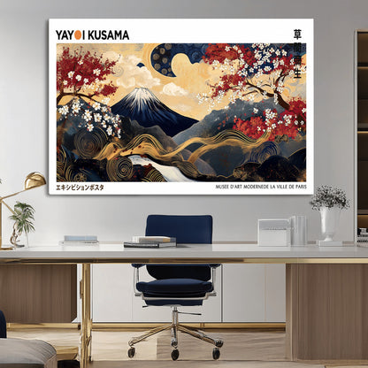 28945903-MGV-CV-36X24-Japanese Wall Art – Mount Fuji Canvas Print with Cherry Blossoms and Golden Wave Motifs, Traditional Asian Inspired Artwork for