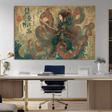 98593115-MGV-CV-36X24-Tsukioka Yoshitoshi Samurai Wall Art Print, Japanese Katana Warrior Canvas Wall Art, Octopus Sea Monster Canvas Print,
