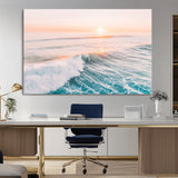 34064591-MGV-CV-36X24-Surfing Wall Art – Sunset Ocean Wave Canvas Print, Surfer Riding Sea Photography Decor for Bedroom, Living Room, Office, Coastal