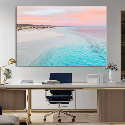 41613614-MGV-CV-36X24-Beach Sunset Wall Art – Pastel Ocean Canvas Print, Turquoise Water and Pink Sky Photography Decor for Bedroom, Living Room, Office