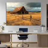 16480179-MGV-CV-36X24-Farmhouse Wall Art – Rustic Barn and Golden Field Canvas Print, Country Landscape Photography Decor for Bedroom, Living Room,