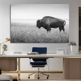 90861202-MGV-CV-36X24-Black and White Bison Canvas Wall Art – Rustic American Buffalo Print, Western Wildlife Photography for Farmhouse, Cabin, Office